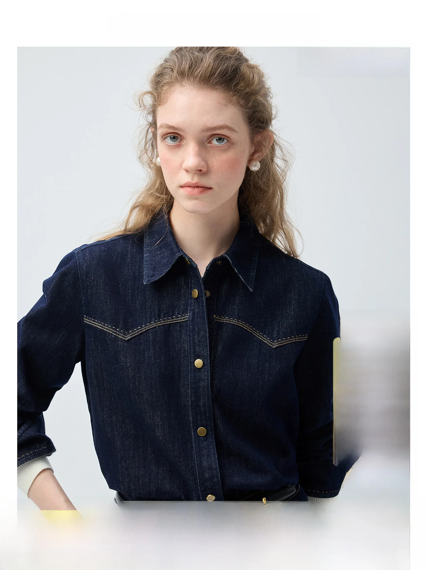 

Night Fog Denim VEGA CHANG Dark Blue Denim Shirt Women Spring Vintage Cool Feeling Set Straight Cut Regular Sleeve Long Collar