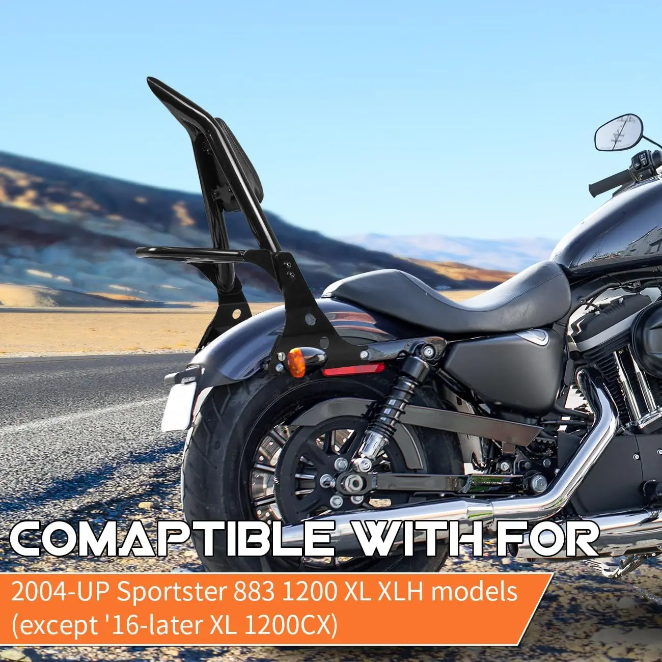 Motorcycle Sissy Bar Backrest with Luggage Rack and Docking Latches, Compatible with Select Models