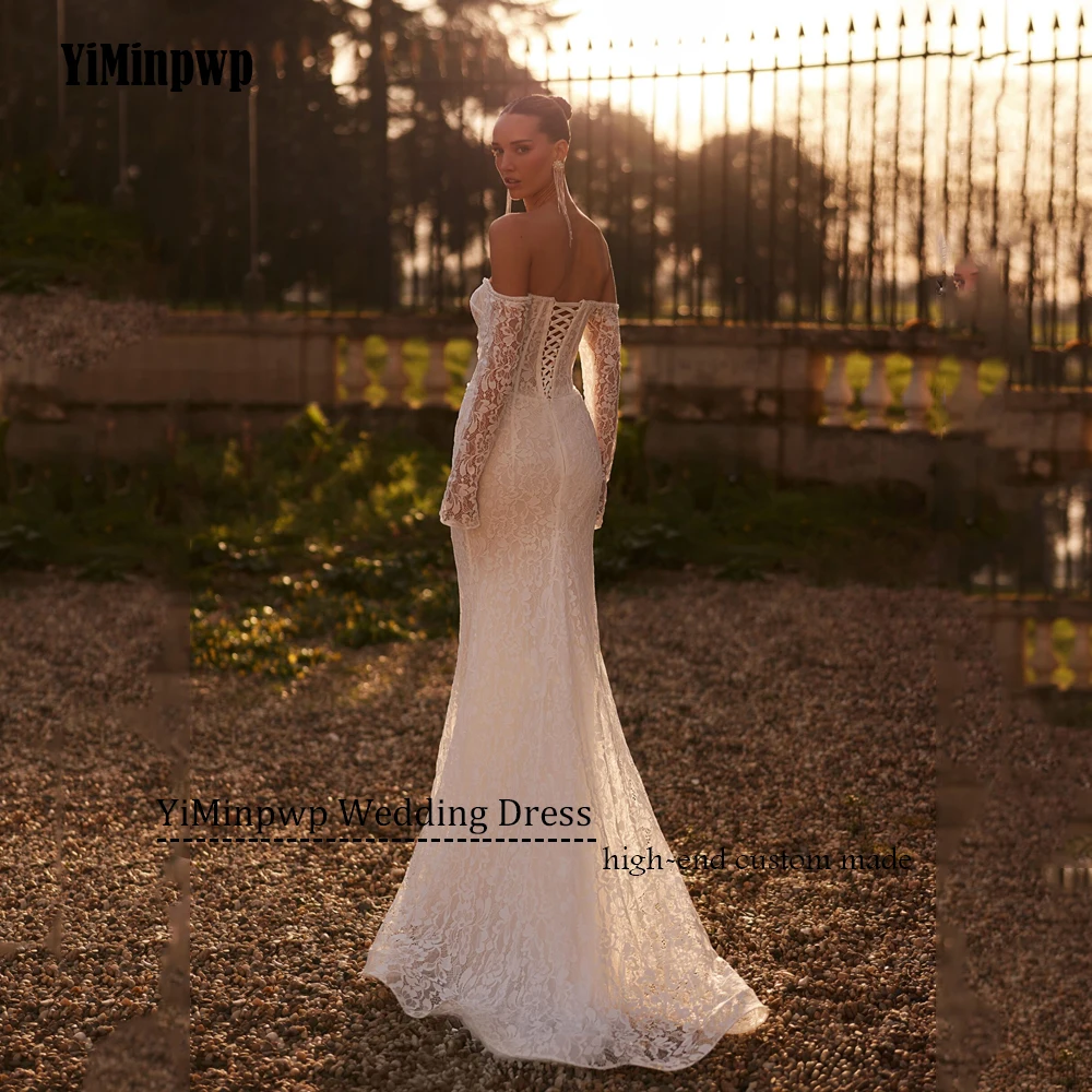 Lace Wedding Dresses Mermaid Bridal Dress Luxury Long Sleeve Sweetheart Detachable Train Off Shoulder robe de mariée Customized