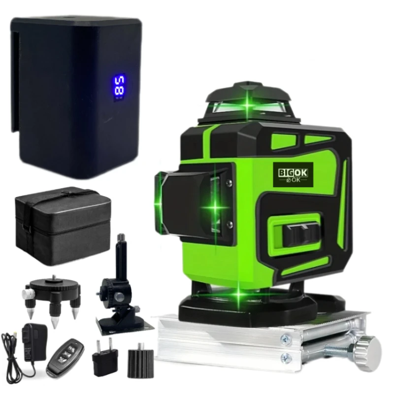 

New Upgrade Large battery 12/16 Lines Green Laser Level Self-Leveling Wireless Remote 360 Horizontal and Vertical Cross