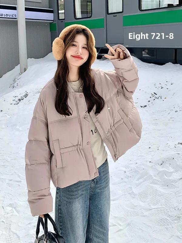 เสื้อแจ็คเก็ตผู้หญิงสีม่วงอ่อน 90 สีขาว ดูอั้น ดูอั้น แฟชั่นฤดูหนาว อุ่นสบาย ไซส์ใหญ่ ดูอ่อนเยาว์