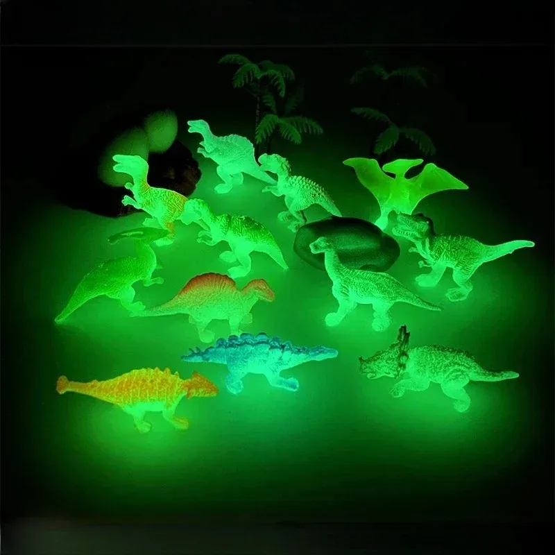 10pcs Soft Rubber Bioluminescent Dinosaur Toy, Archaeological Fluorescent Luminescence Simulation, Small Dinosaur Kindergarten