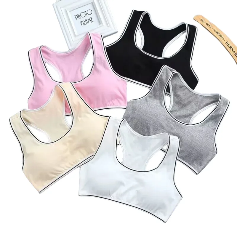 

Girls Sports Bra Puberty Underwear Wireless Teenager Chest Pad Cotton Training Bra 8-14Years