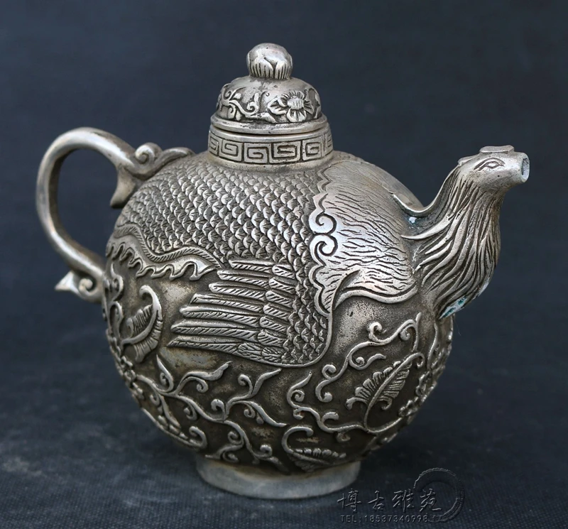 New antique bronze antique copper pot white copper silver plated chicken mouth pot kettle hip flask crafts