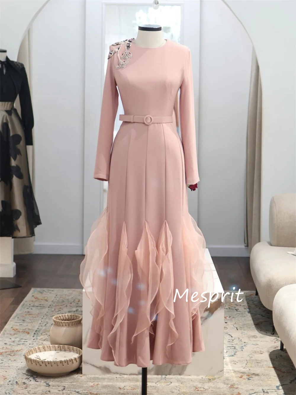 تخصيص معقدة جيرسي الطية وشاح مطرزة ألف خط س الرقبة فساتين طويلة مخصصة مناسبة مساء جودة عالية #2