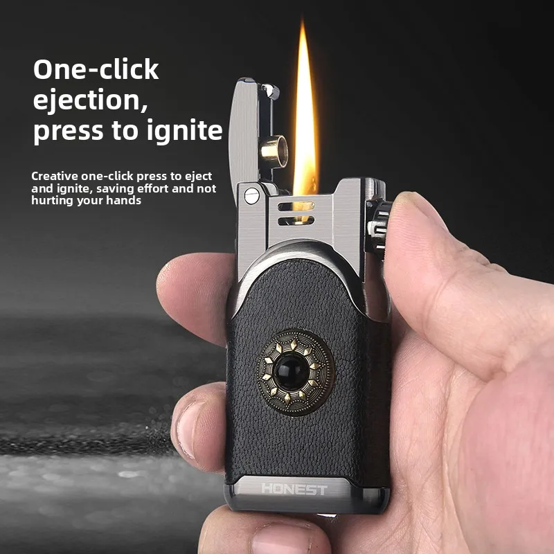 2026 New Wulong Vintage Retro Safety-lock Lighter with Automatic Ignition Mechanism Leather Cover Trend Cigarette Accessories