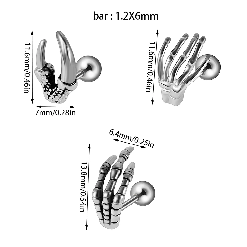 Surgical Steel Skeleton Hand Labret Lip Stud, Body Piercing