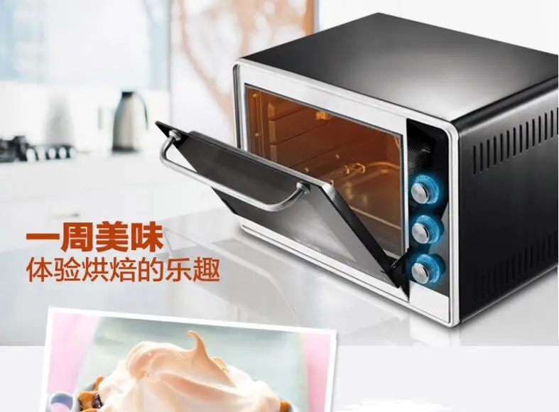 Forno elétrico multifuncional 34L Máquina de cozimento elétrica doméstica Forno elétrico