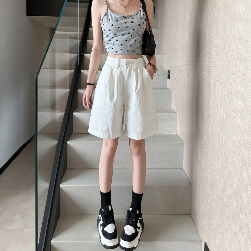 Y2K ريترو فضفاض عادية الأوسط جينس قصير صيف جديد المرأة الكورية الدنيم خمس نقاط السراويل السيدات موضة كل مباراة فضفاض الجينز