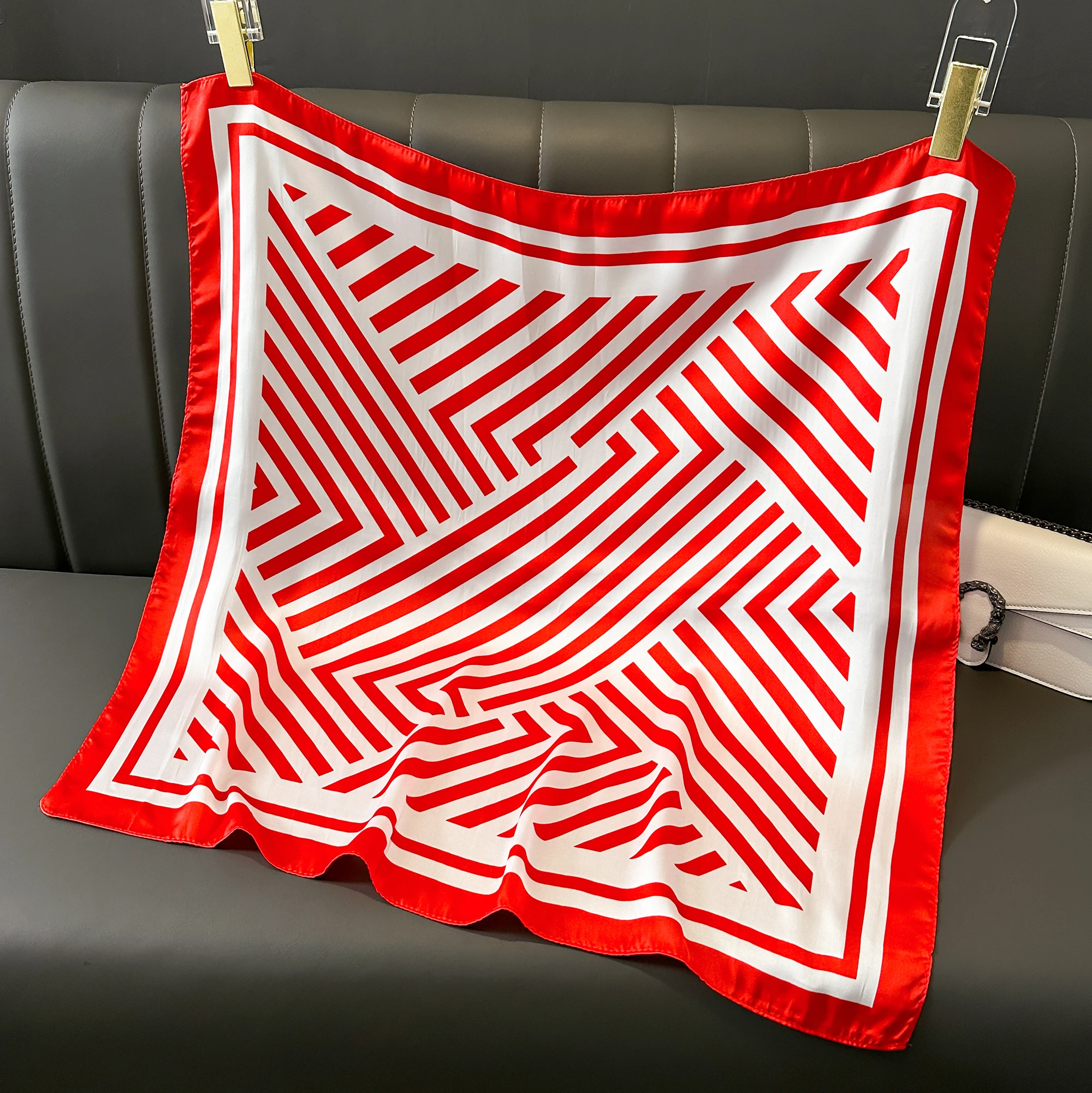 New lady Girl 70*70cm Silk Satin Hair Scarf Women Handkerchief stripe Printed Female Square Head Bandana Small Neck Muffler Hija