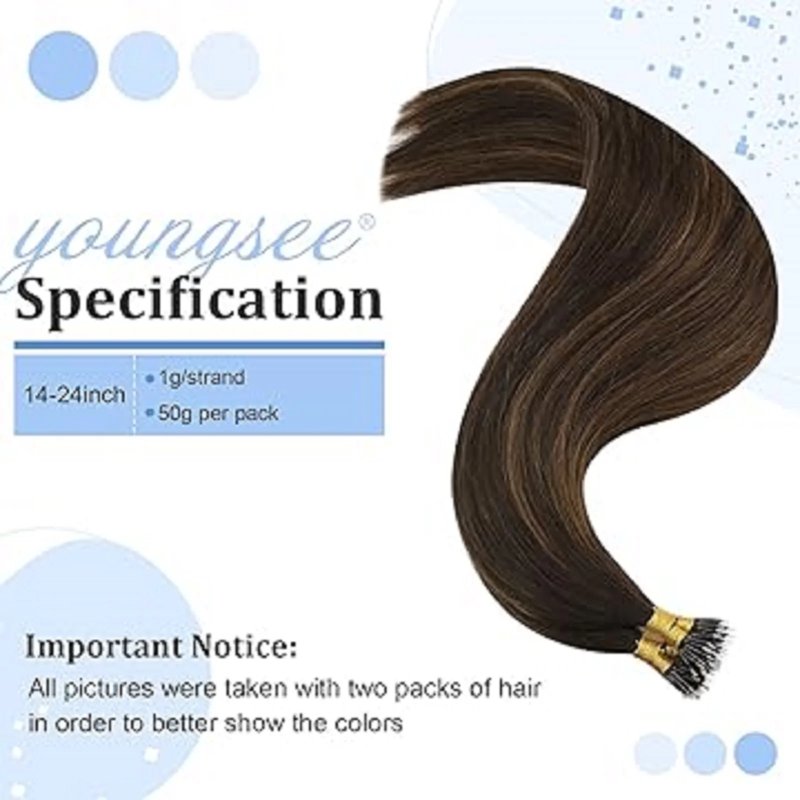 YoungSee Nano Tip Hair Extension Balayage and Highlights Color Pre Bonded Hair Thick Ends Hair For Woman 14-24inch 50G