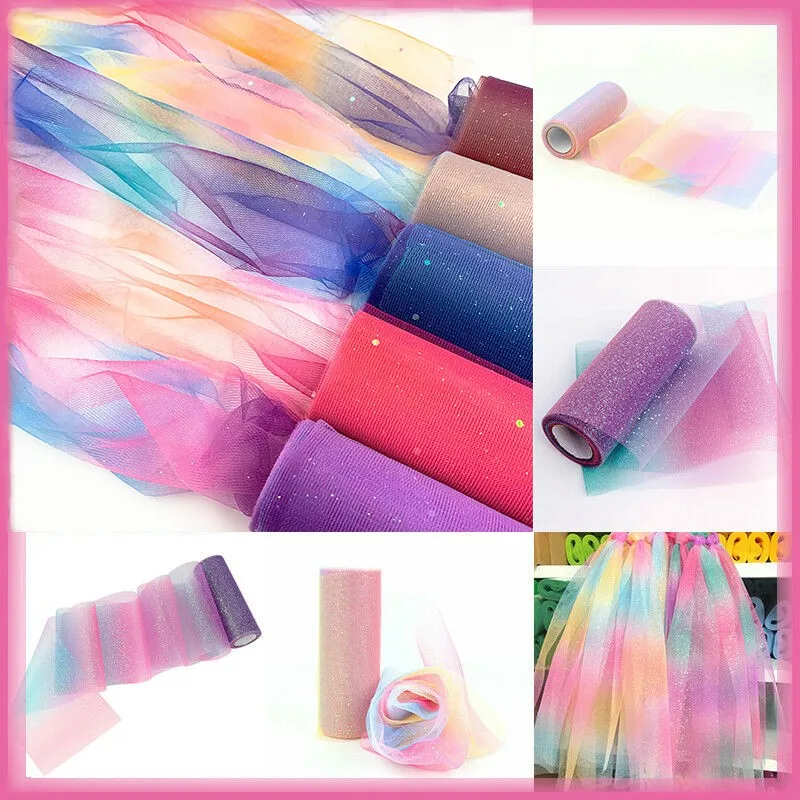

Breathable Sparkle Tulle Net Fabric Rainbow DIY Material for Baby Stroller, Wedding Decor & Storage Bags Wholesale 10 Yards