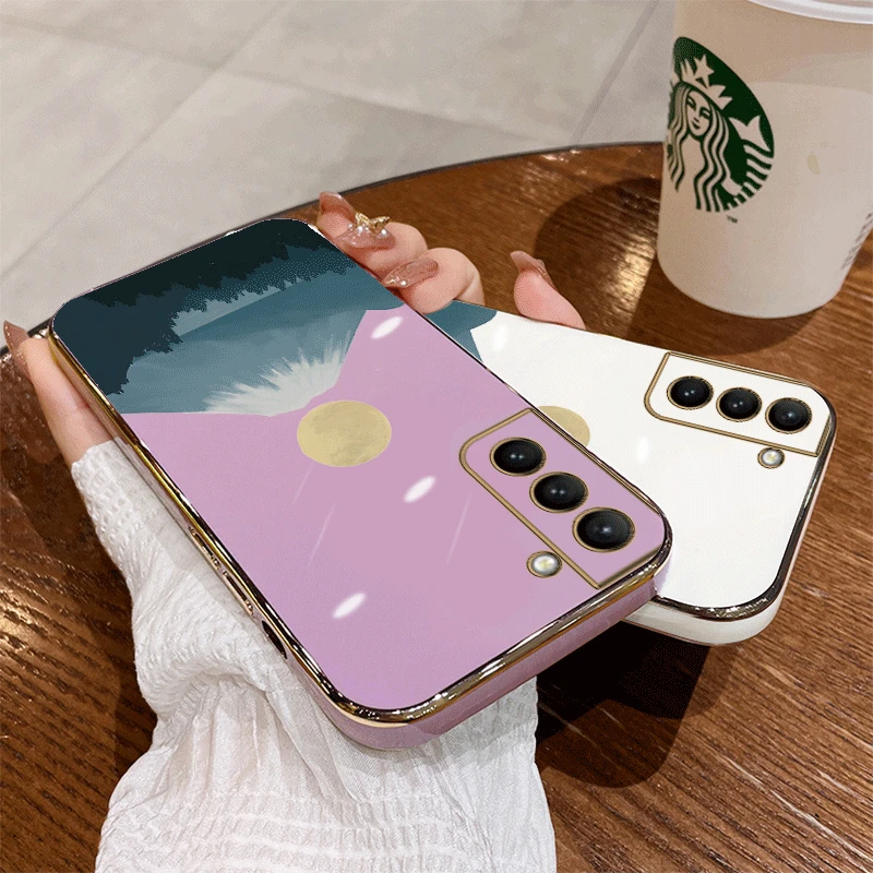 S 22 Lunar Volcano Luxury Plating Phone Case For Samsung S20 S21 S10 S22 S23 S21Plus S21FE S20FE S22Plus S23Plus S24FE Cover