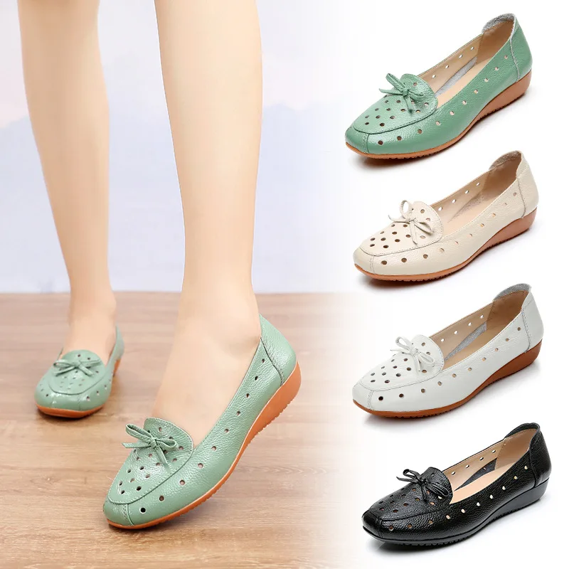 Spring Autumn Loafers Comfortable Shoes Women Genuine Leather Flat Shoes Woman Casual Nurse Work Shoes Mother Shoes