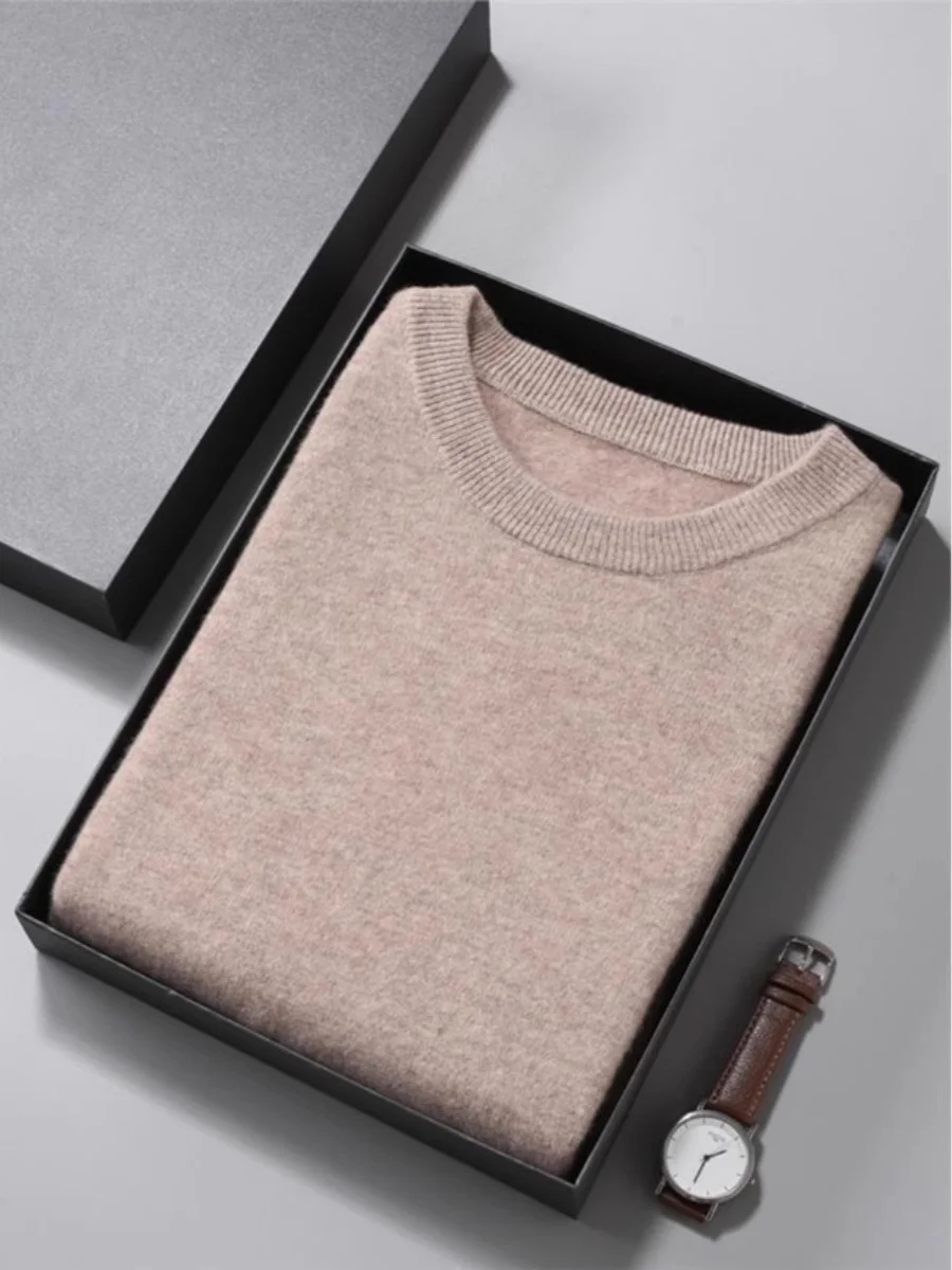 

Весенний новый мужской свитер больших размеров из 100% чистой шерсти, с круглым вырезом, теплый, повседневный, вязаный, модный городской стиль