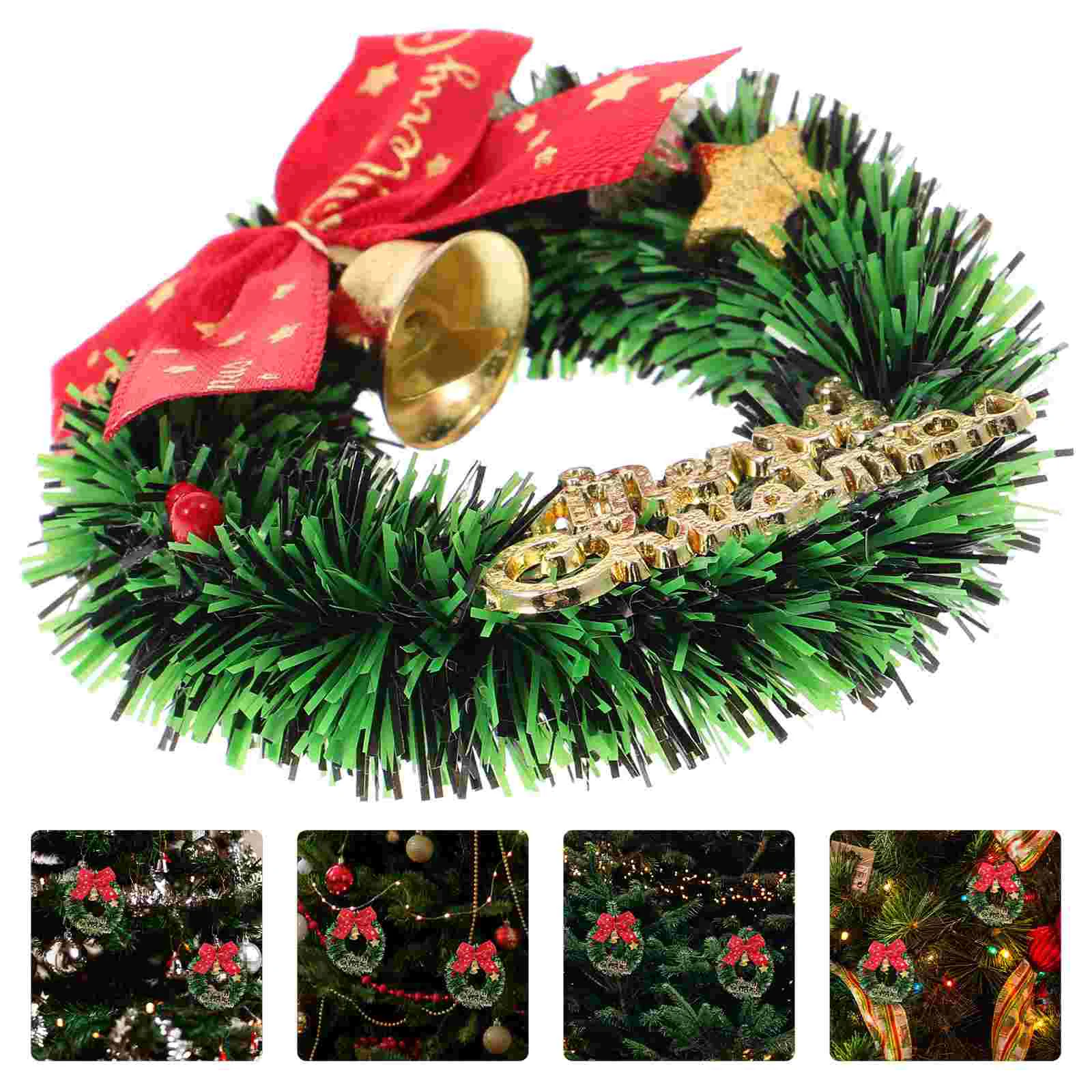 

10 Pcs Christmas Wreath Miniature Garland Decor Pendants Tabletop Tree House Small Hanging Xmas Simulated Wreaths