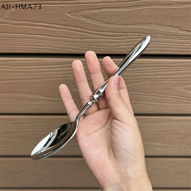 Stainless Steel Round Spoon Net Red Golden Dinner Long Handle Stirring Dessert Spoons For Kitchen Accessories Gadgets