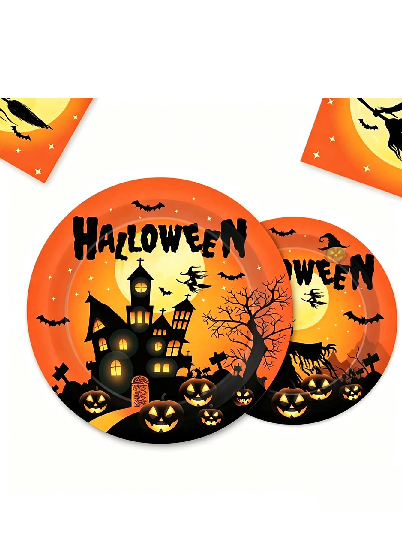 50-teiliges Halloween-Geschirrset, Hexen-Geisterhaus-Kürbis-Teller, Tassen, Servietten für Kinder, Halloween-Party-Dekoration, Zubehör – Detail 3