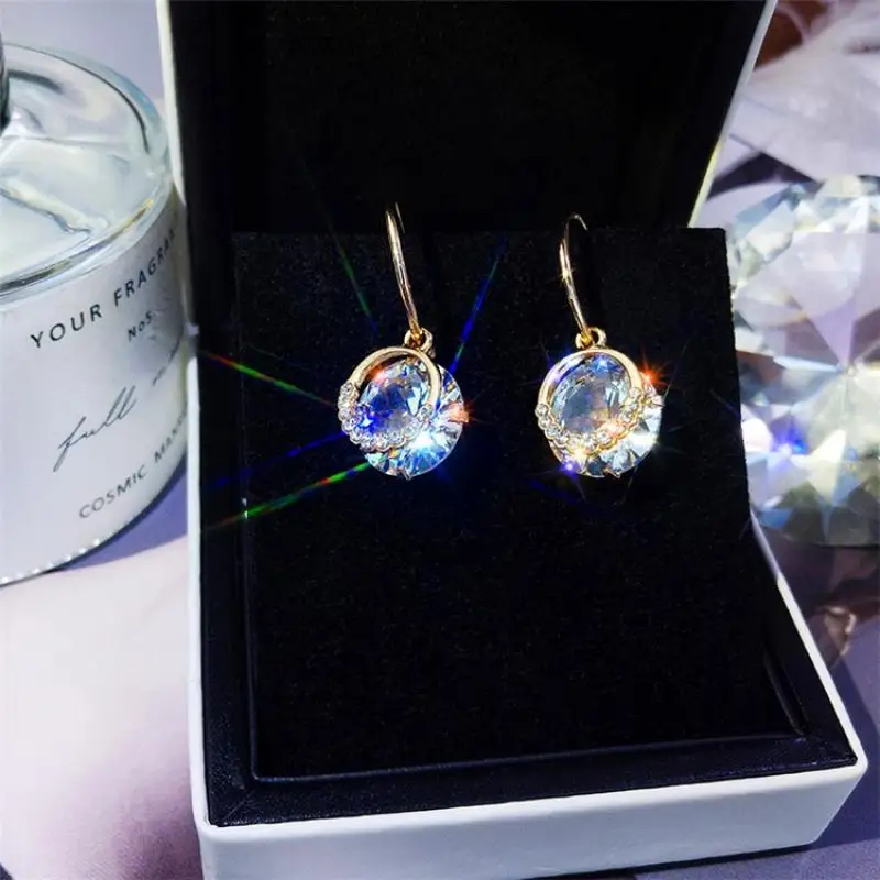 Super Flash Crystal Rhinestones Earrings for Women Temperament Personality Earrings Anniversary Gift Birthday Jewelry Pendientes