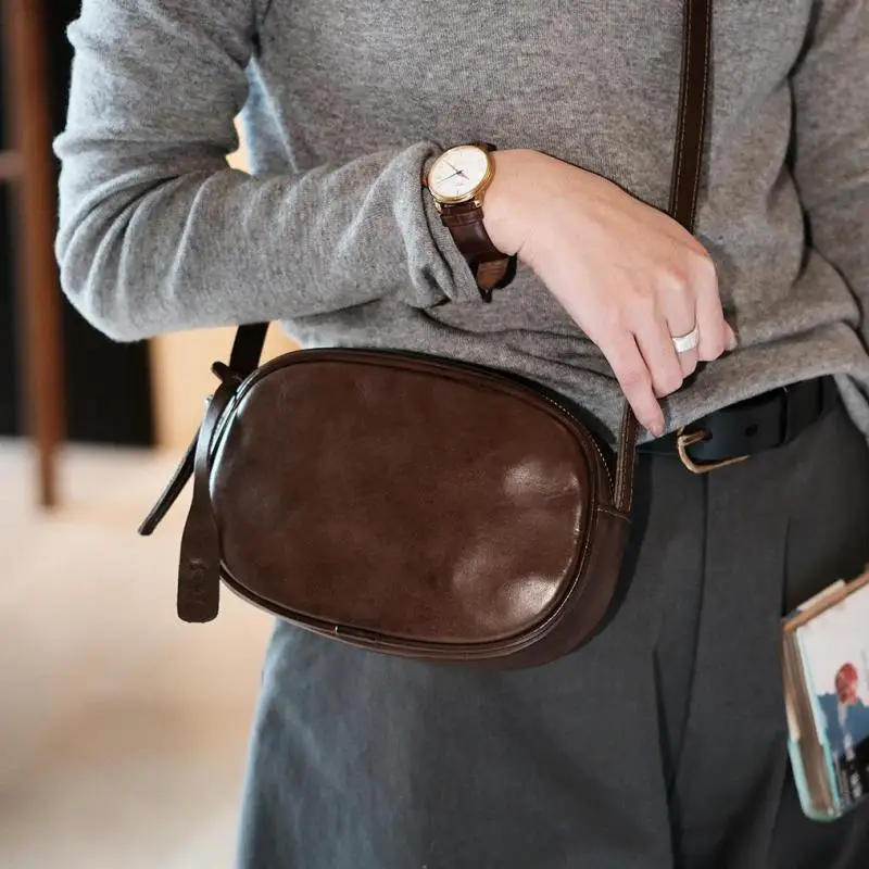 

casual designer handmade first layer cowhide ladies crossbody bag Simple vintage genuine leather women's small shoulder bag