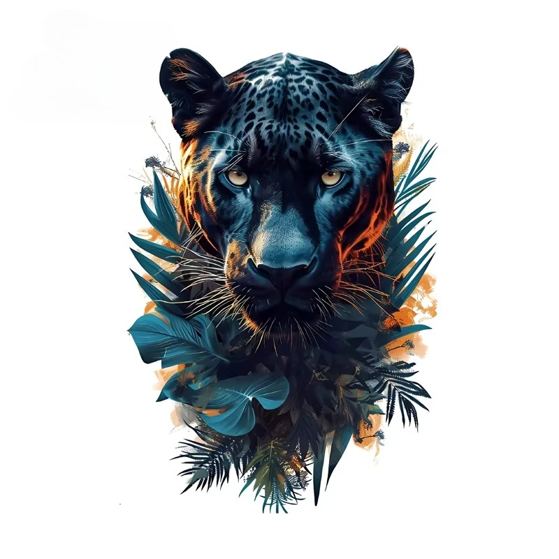 

Black Leopard With Flowers Car Sticker Computer Host Creative JDM Motorcycle Decals Funny Scratch-Proof Accessories