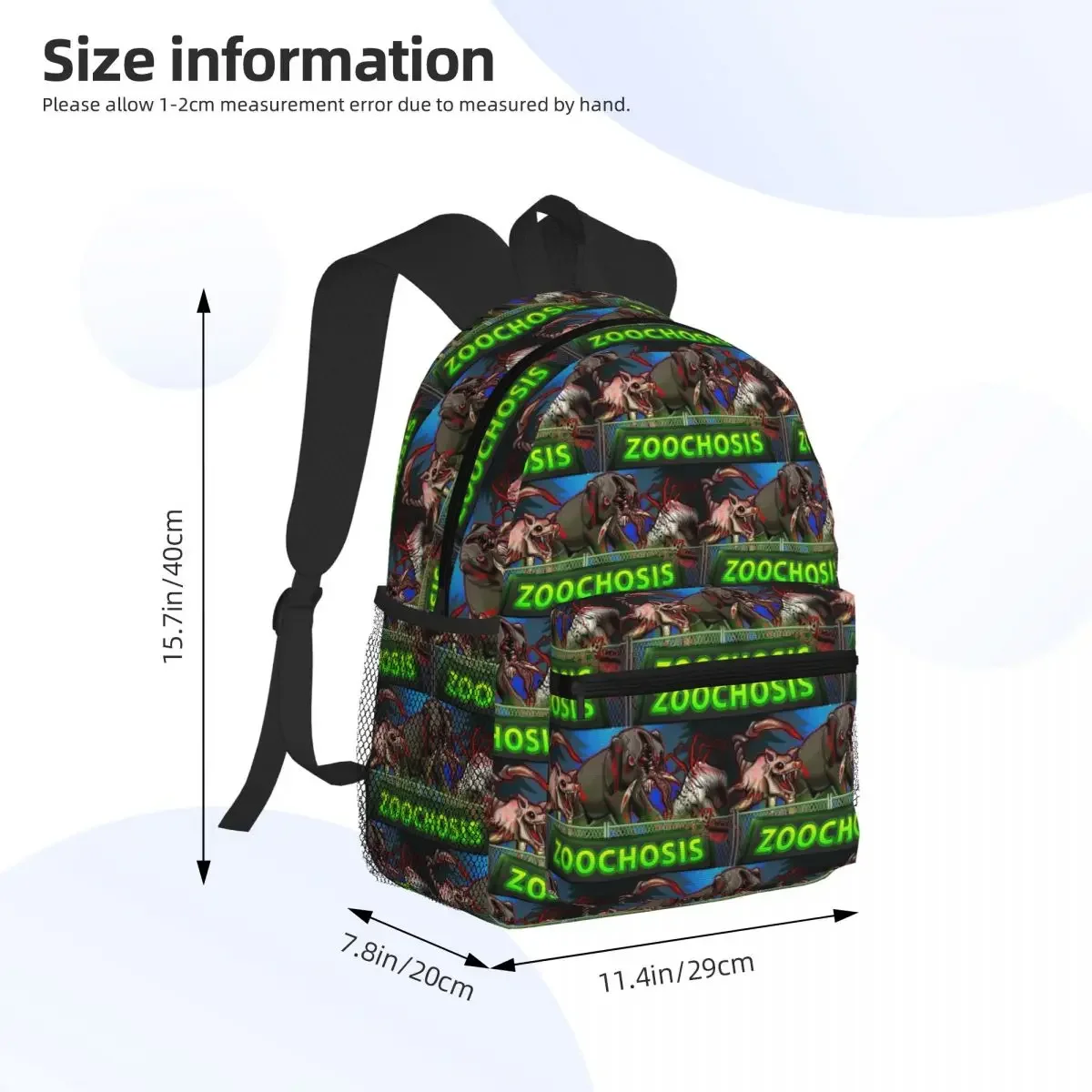 Zoochosis Monster Cartoon Animals Student Backpack School Bag Hiking Travel Daypack for Boys Girls Fashion Bookbag Shoulder Bags