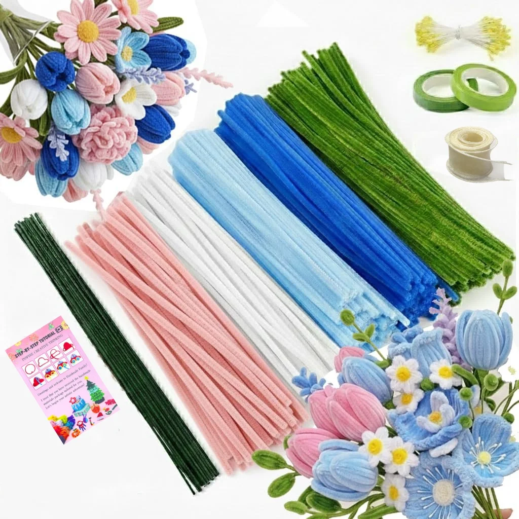 

574 Pcs Pipe Cleaners for Flower Making，Complete Arts and Crafts Supplies Kit for DIY Flowers, Home Decor