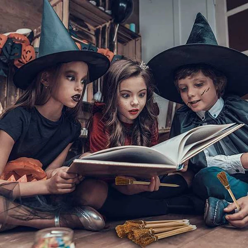 50 Pcs Witch Broom Pencils for Halloween Broomstick Ballpoint Pencils Halloween Favors Witch Broom Prop Writing-A79M