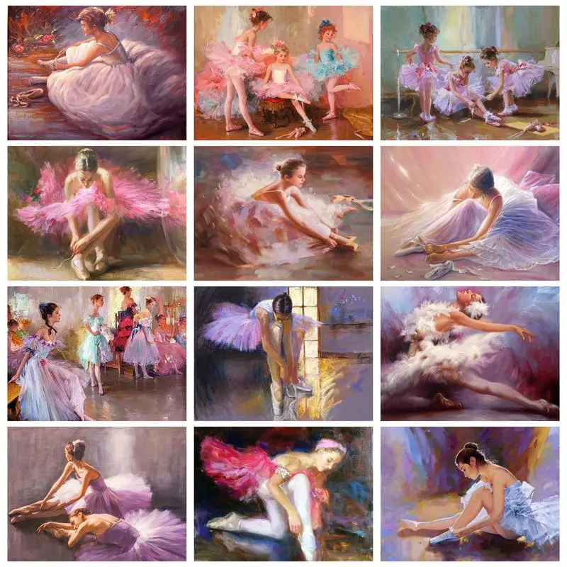 

RUOPOTY Oil Painting By Numbers Paint Kit Decorative Paintings Ballet Girls Number Painting For Adults DIY Gift Handicraft