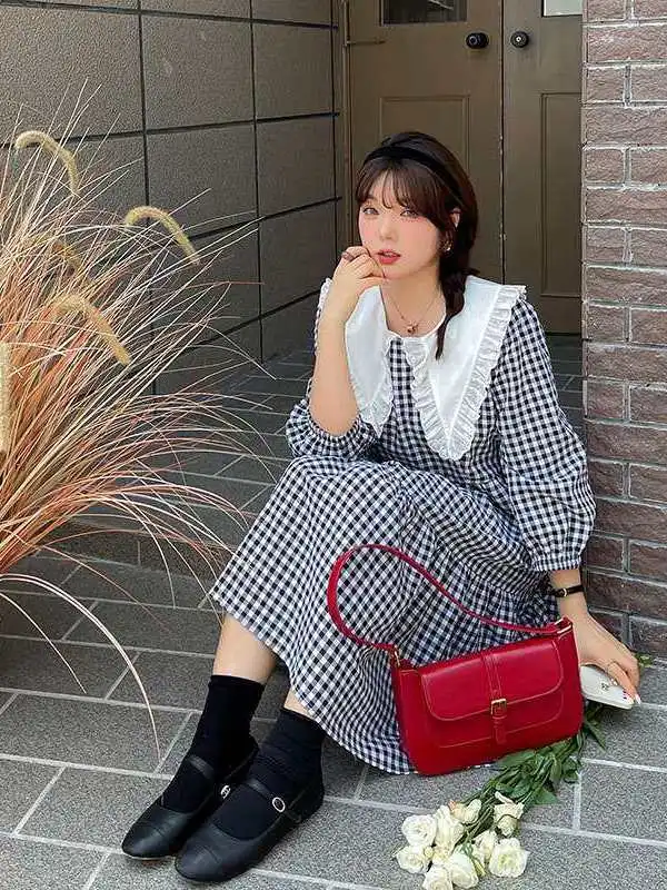 

Large Size Women's Autumnal Fre Pastel W900 Xuan Chen Dr Cotton Linen Bubble Sve A-Line Skirt Ci Walk Faion