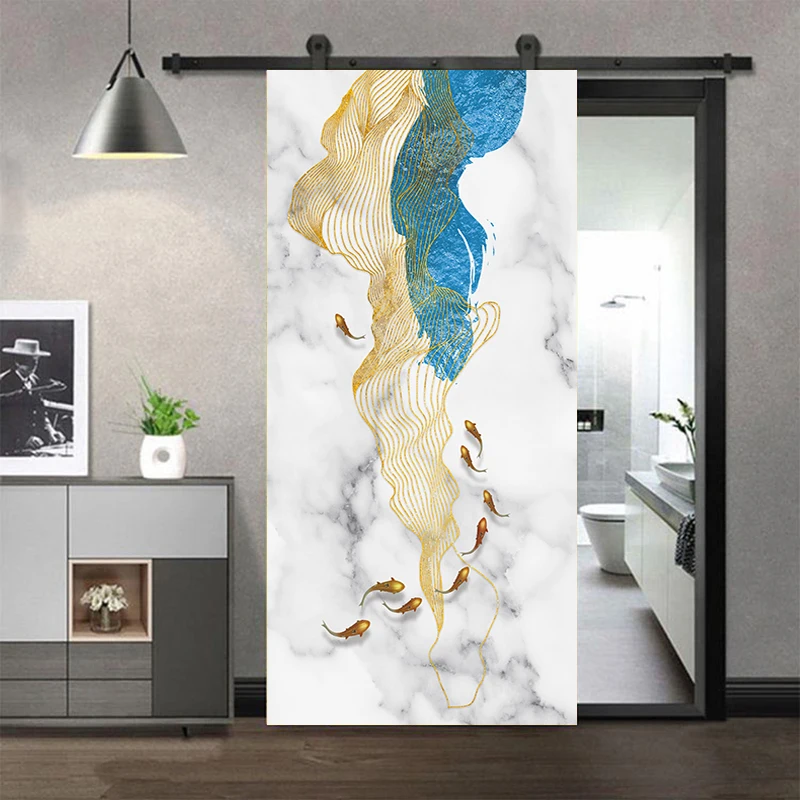 Light Luxury Door Stickers Abstract Line Wall Art Mural 3D Wallpaper Vinyl PVC Whole Door Wrap Cover Renovation Home Decorations