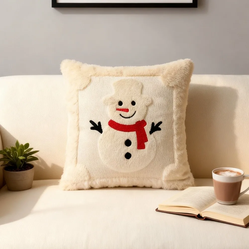New Snowman Christmas Tree Pillow Covers Xmas Tree Pattern 18x18in Pillow Cover Square Throw Cushion Case Living Room Decor