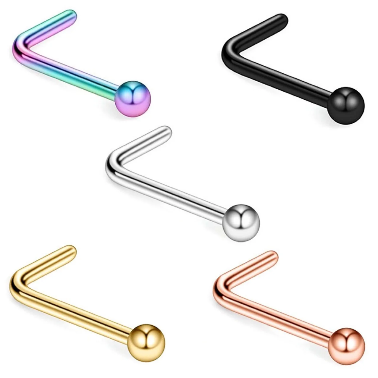 1Pcs Titanium Steel Ball Nose Piercing 20G Bar Black Gold Color L Nose Studs Ring Nostril Nariz Earring Body Jewelry Man Women