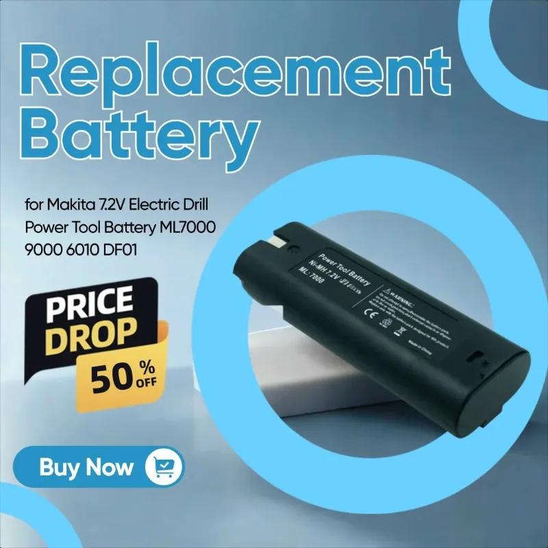 

Replacement Battery for Makita 7.2V Electric Drill Power Tool Battery ML7000 9000 6010 DF01