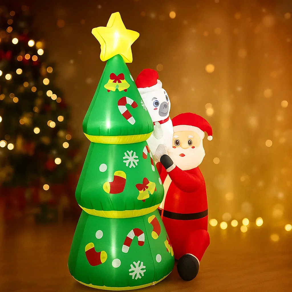 5.91FT Inflatable Toy Santa Polar Bear Christmas Tree LED Lights Decoration Supplies Inflatable Yard Decorations  Home Decor