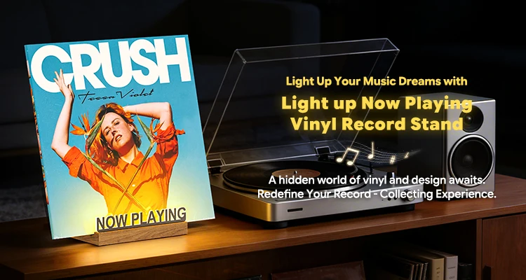 Jetzt spielender Vinyl-Schallplattenständer mit LED, Vinyl-Schallplattenständer, Acryl-Albumständer mit warmweißem Licht für die LP-Aufbewahrung – Detail 1