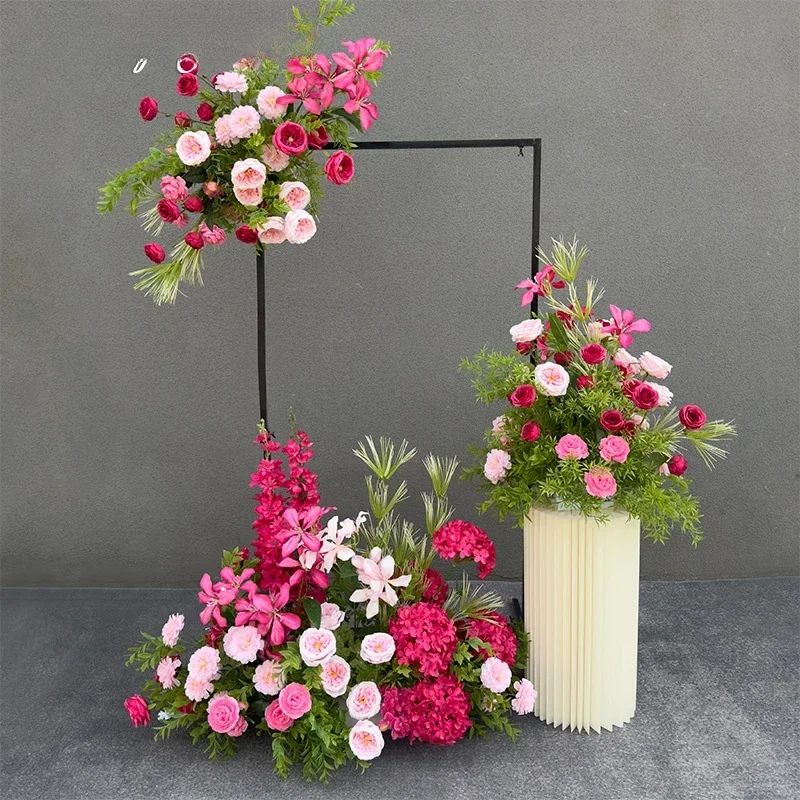 Artificial Flowers Wedding Decoration Hanging Flower Row Background Arch Decor Road Lead Flower Ball Floral Backdrop Arrangement