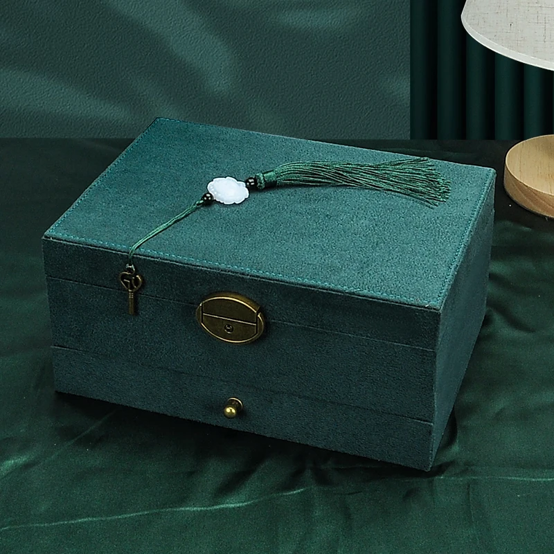 Imagem -02 - Velvet Jewelry Box com Borlas Vintage Locks Grande Capacidade Mais Recente