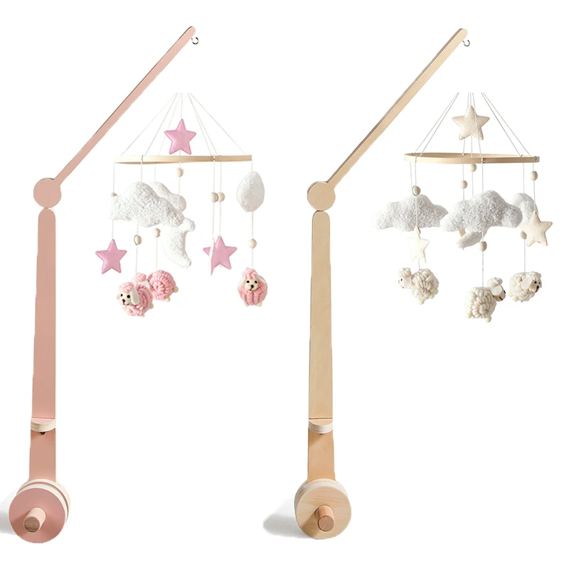 Staffa per campanello da letto in legno per bambini 0-12 mesi Staffa per campana da letto con stecca naturale Staffa mobile in legno per letto all'uncinetto per bambini Campana per sonaglio sospeso
