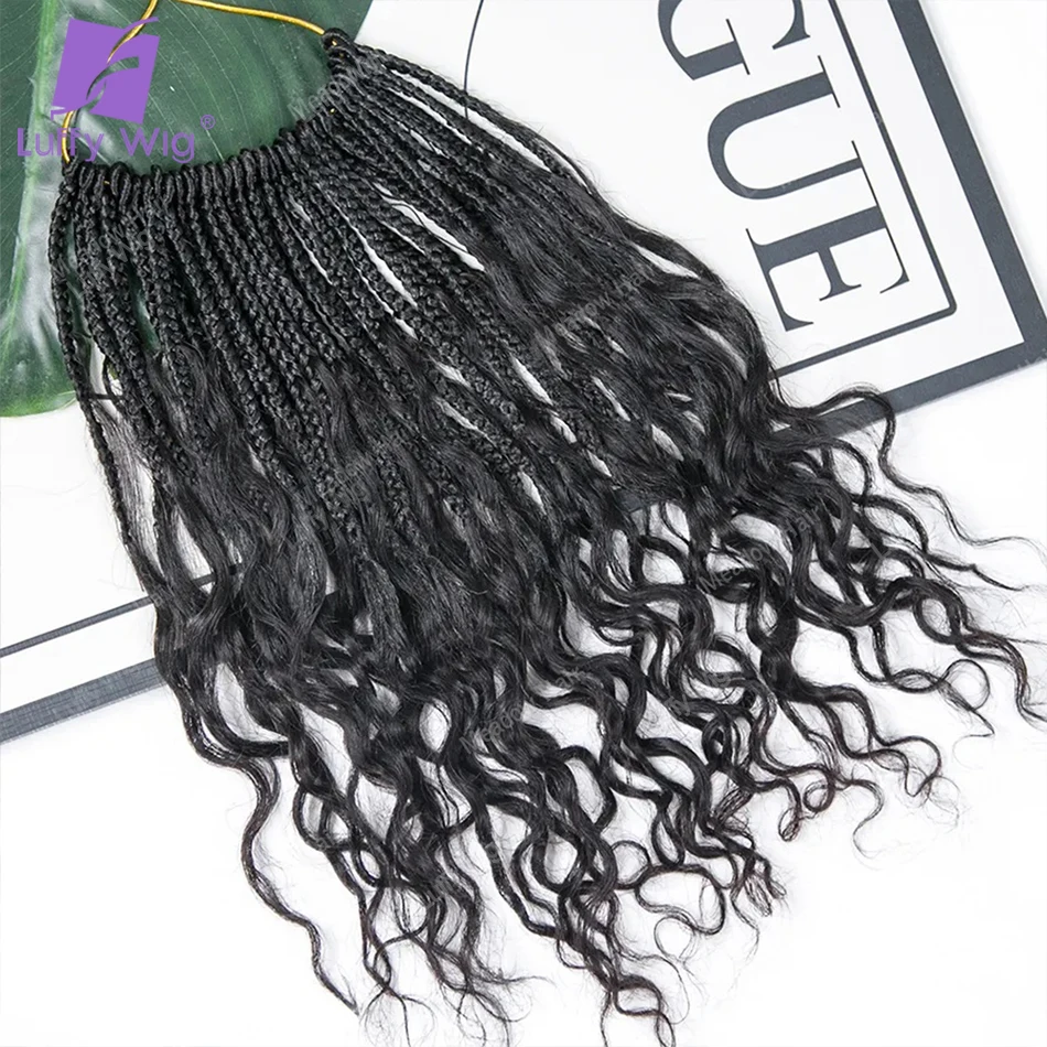 Crochet Boho Box Box Braids with Deep Wave Human Hair Curls Pre Looped Braiding Hair Extensions For Black Women Pre Braided