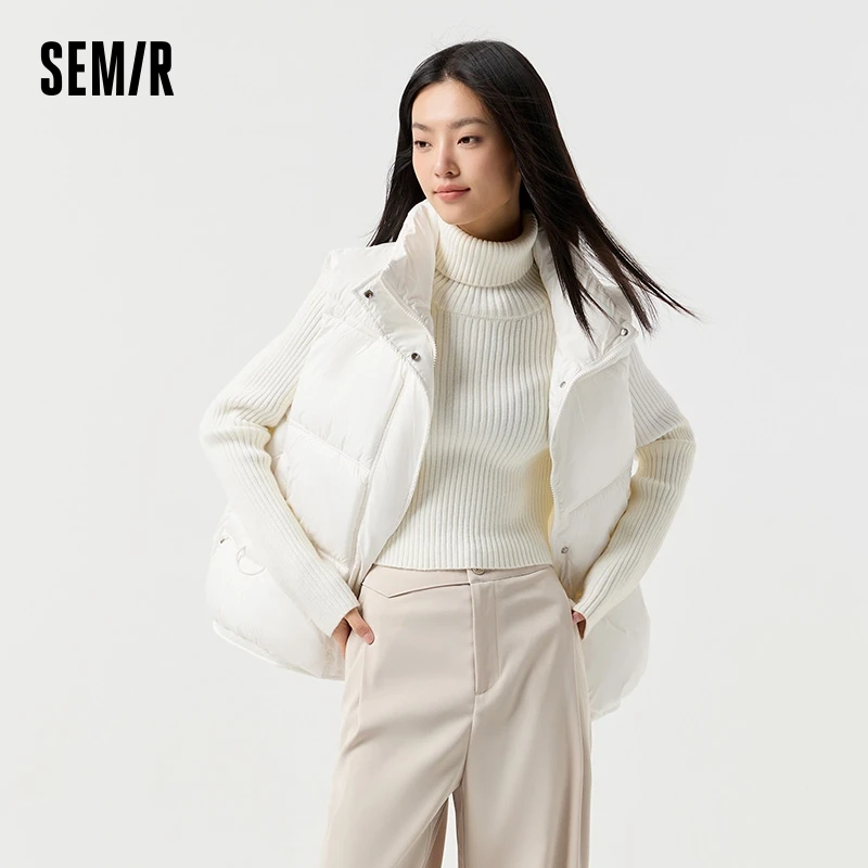 Semir Cotton Vest Women Waterproof Stand Collar Loose Fashionable Top Winter Solid Color Layered Versatile Ins Trendy Coat