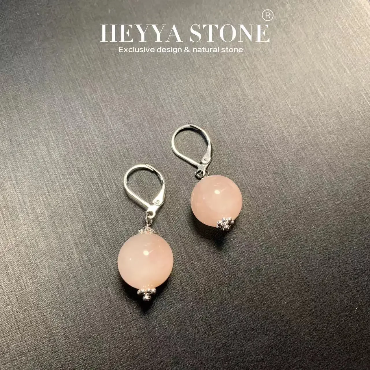 HEYYA STONE 10MM Natural Rose Quartz Drop Earrings 925 Sterling Silver Simple Gemstone Jewelry