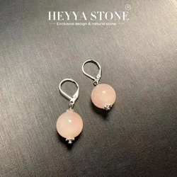 HEYYA STONE 10MM Natural Rose Quartz Drop Earrings Stainless Steel Simple Gemstone Jewelry