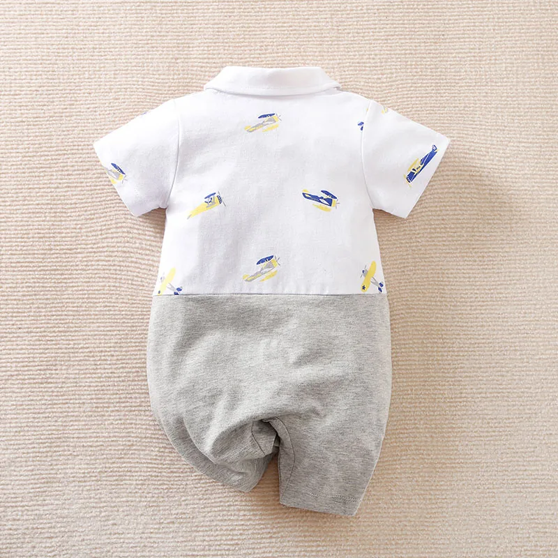 New designer clothes  hort-sleeved fake suspenders Grey and white clothing  100 cotton spring fall short sleeve baby onesie