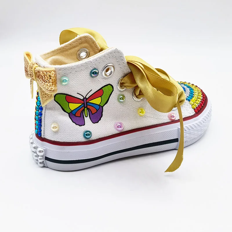 Dollbling 1st Birthday Party Customized Shoes Baby Photography Ideas Rhinestones DIY Butterfly Theme Kids Canvas Shoes