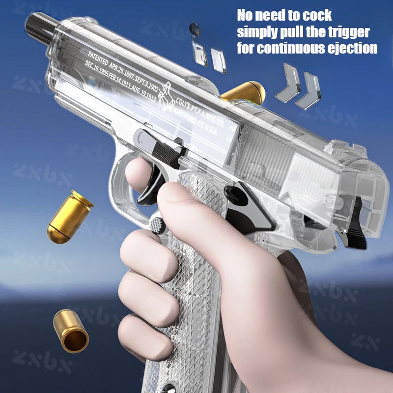 Pistola expulsora de carcasa transparente, modelo de pistola no empotrada con estuche para cartuchos de revistas, pistola de juguete para niños, regalos de cumpleaños y Navidad, 1911