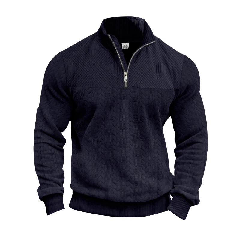 Men's Winter And Autumn Warm Pullover Hoodie, Featuring A Quarter-Zip Design And Jacquard Pattern, Men's Long-Sleeved Hoodie
