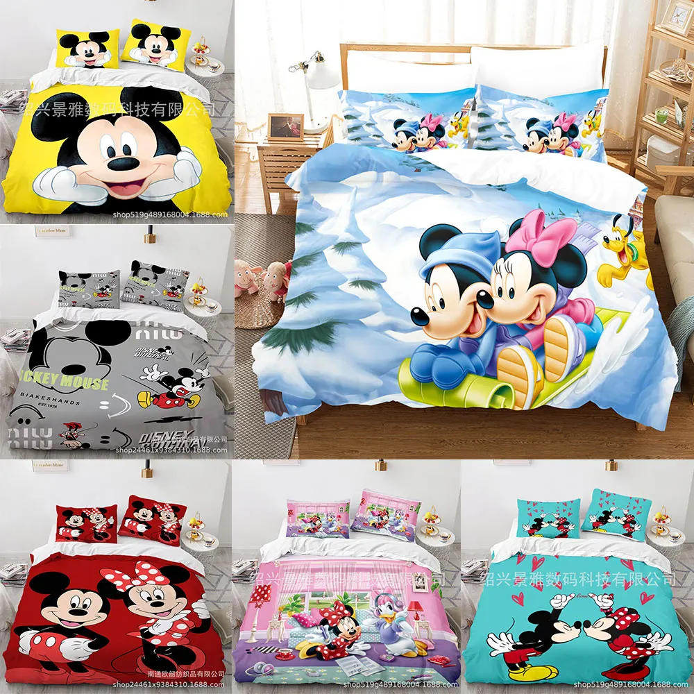 

Mickey Minnie Mouse Bedding Sets Cartoon Comforter Quilt Bed Cover Duvet Cover Pillow Case 2-3 Pieces Sets Kids Adult Size