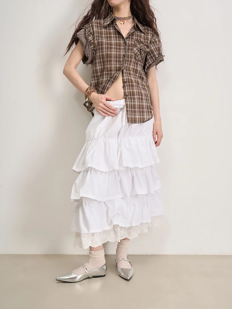 

LANVIVIER Hunting Girl ort Sve irt Women's Coffee Plaid Collar Bendable Sve Tube Street Sle Loose Fit Cotton 00%