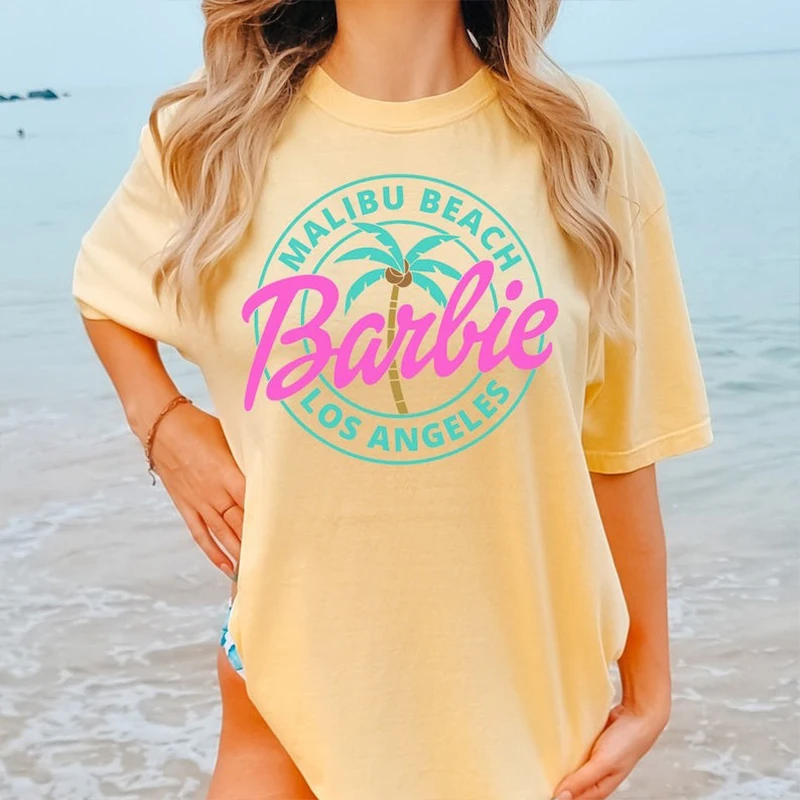 2024 New Women\'s T-Shirt Short-Sleeved Barbie Cartoon Spring and Summer Casual Round Neck Printed Goddess Simple Style T-Shirt